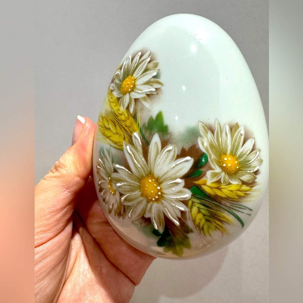 Limoges France Vintage Floral Egg-Shaped floral and wheat trinket box